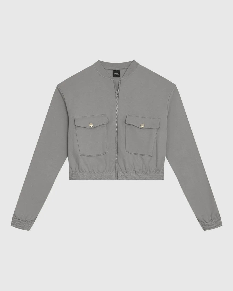 Jaqueta Bomber Feminina Bolso Com Lapela Em Moletom Flanelado - ENFIM - 127037