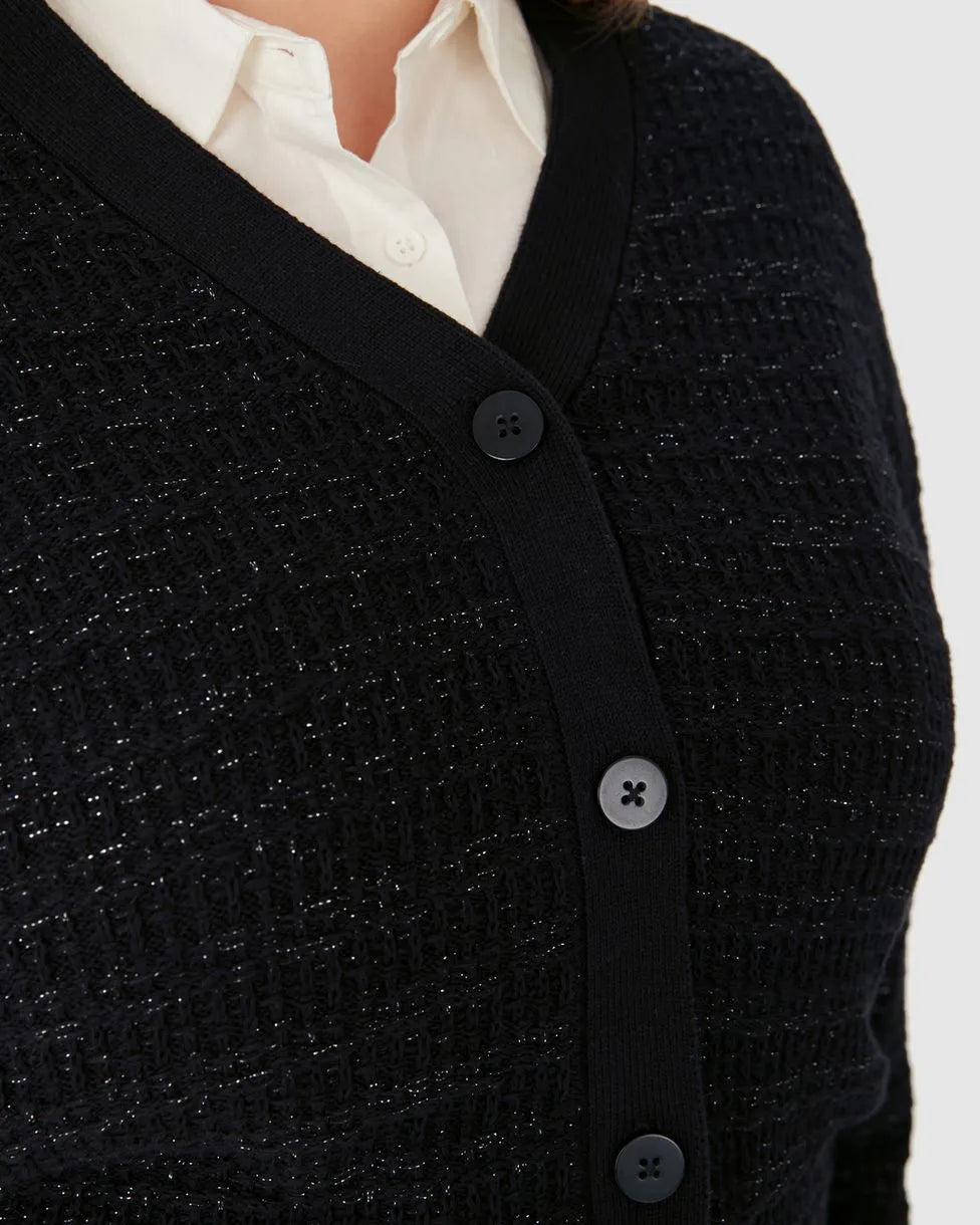 Cardigan Amplo Feminino Plus Size Em Tricô Lurex - MALWEE- 1214718