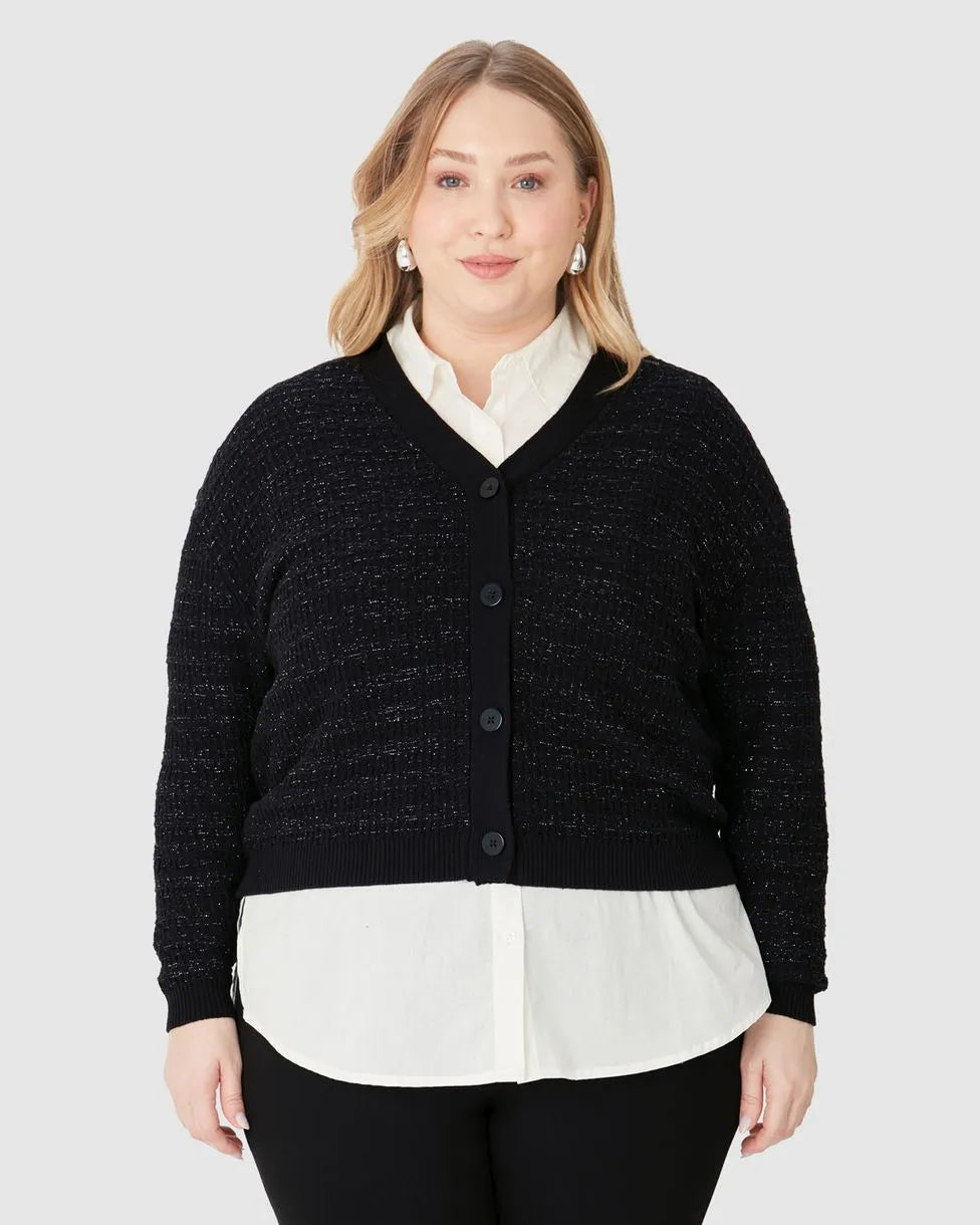 Cardigan Amplo Feminino Plus Size Em Tricô Lurex - MALWEE- 1214718