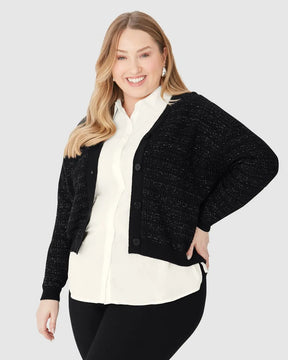 Cardigan Amplo Feminino Plus Size Em Tricô Lurex - MALWEE- 1214718