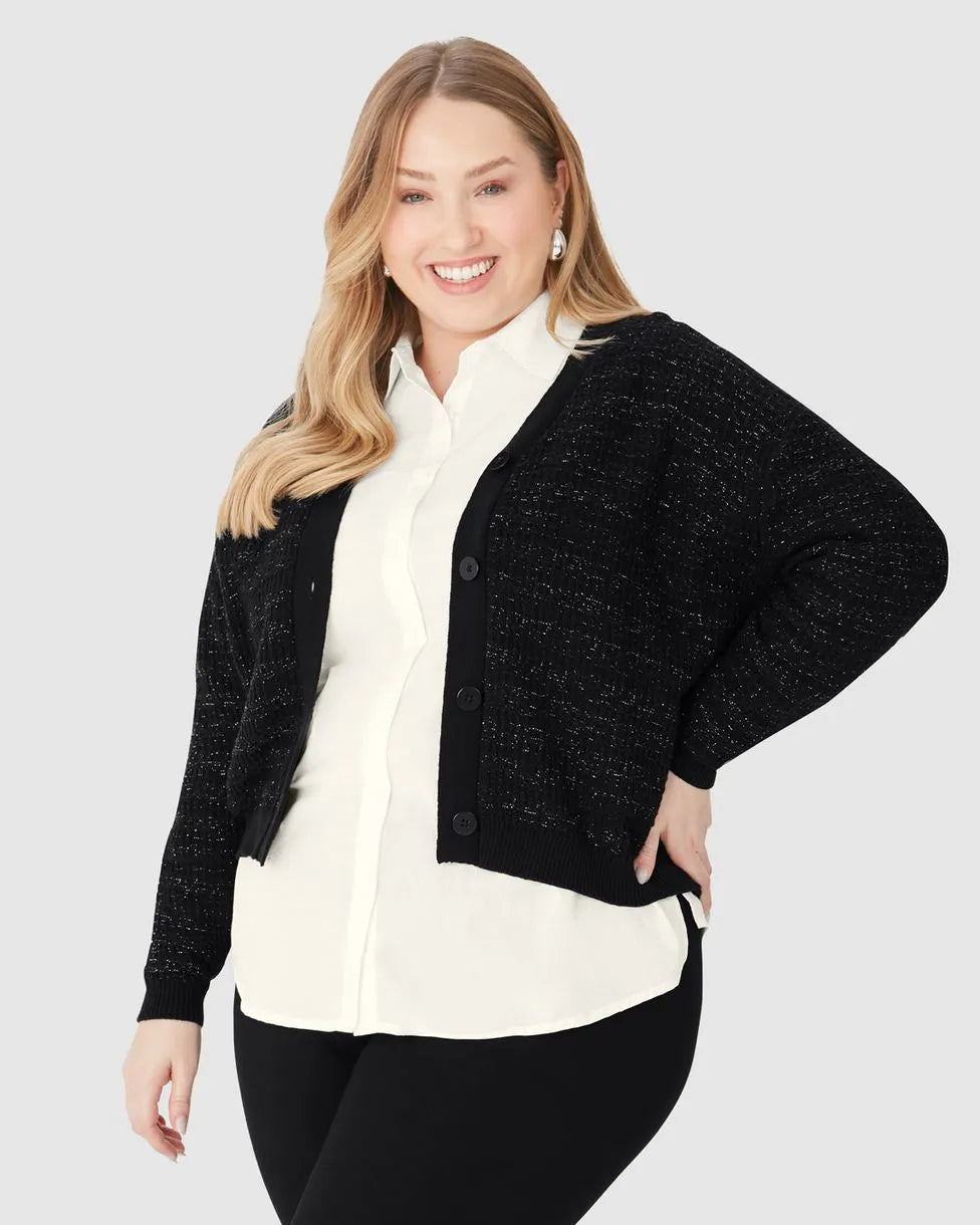 Cardigan Amplo Feminino Plus Size Em Tricô Lurex - MALWEE- 1214718