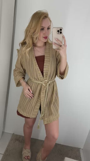 Kimono crochê tranças Bege Surf -16643.05