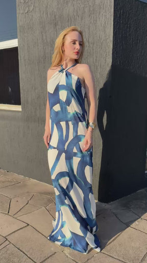 Vestido longo com estampa digital Surf 16761.18