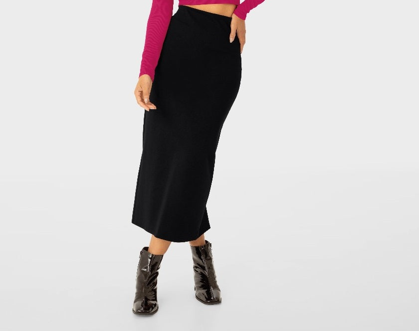Saia Midi Feminina Reta Fenda Costas Em Malha Interlock - ENFIM 127024